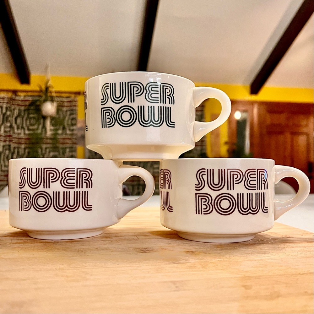 3 Vintage SUPER BOWL mug/cup USA made ceramic